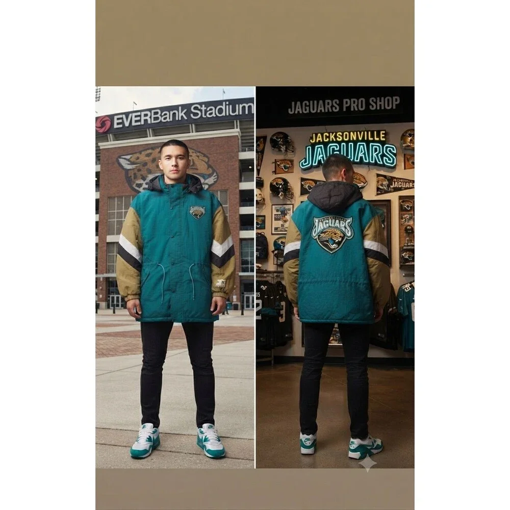 Vintage 90s Starter Jaguars NFL Parka Jacket XL Teal Puffer Banned Logo Hooded